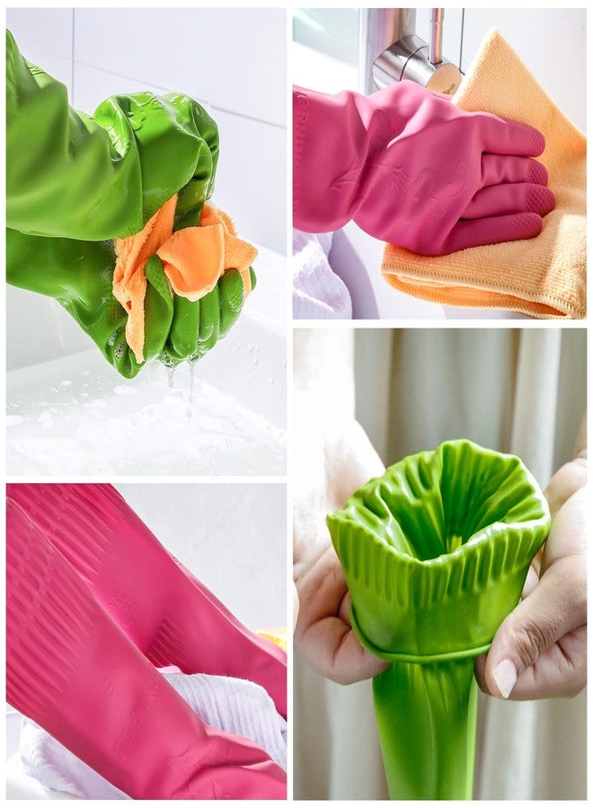 IUCGE Dishwashing gloves 2 Pairs for kitchen,Rubber cleaning gloves,Long dish gloves reuseable.(Medium,Green+Pink) - Image 4